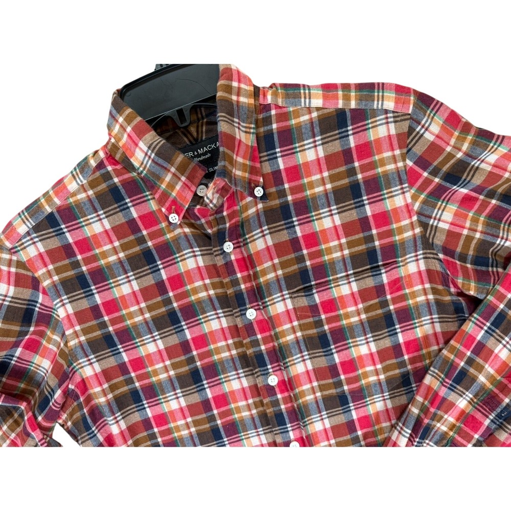 Spier & Mackay Button Down Shirt 14.5 Multicolor Red Plaid Extra Slim Fit